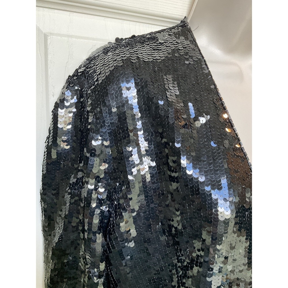 Vintage Black Sequin Blazer Jacket Single Button V-Neck Evening Party Shimmer - Picture 7 of 16